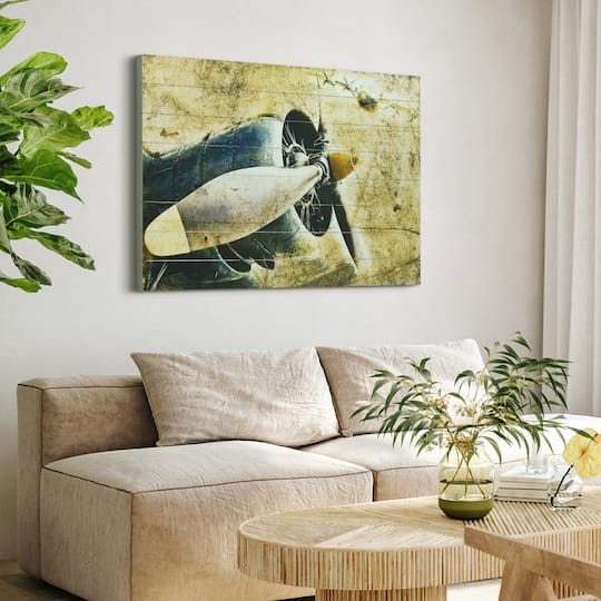 Empire Art Direct Arte de Legno 30" x 45" Airplane Digital Print Planks Wall Art